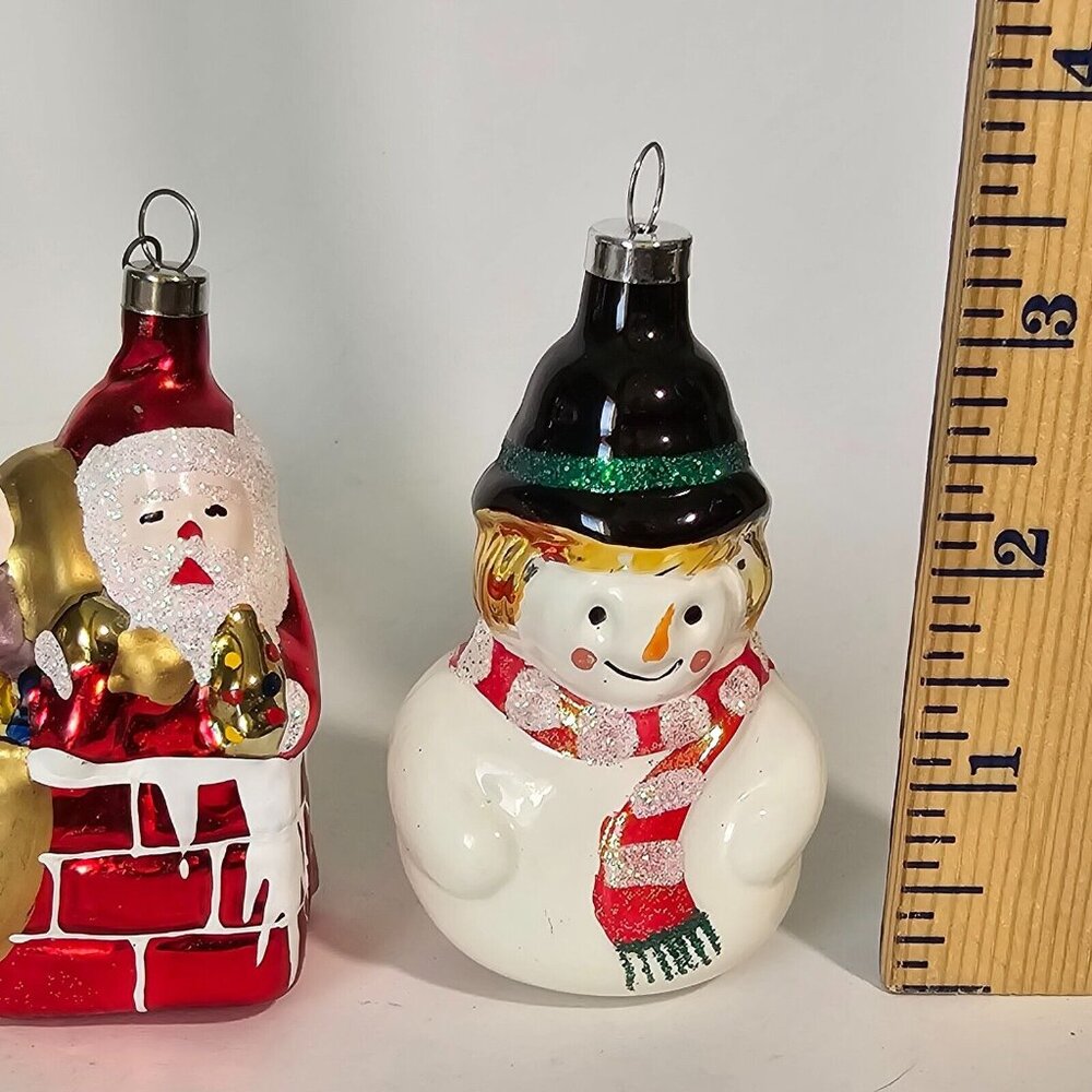 Christmas Ornament Set Blown Glass Snowman Santa Claus Sparkles Multicolor Xmas - Picture 13 of 14